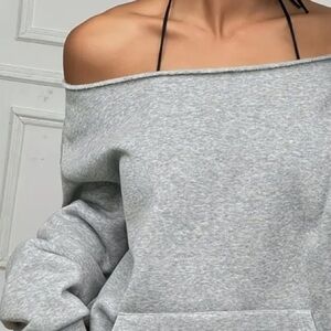 NEW! Women's Off-Shoulder Gray pockets Sweatshirt